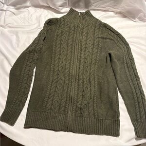 L.L. Bean Green Cable Knit Cardigan Sweater Full Zip Women’s medium
